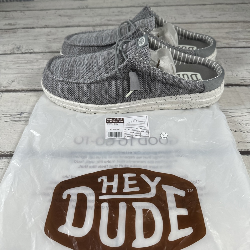 HeyDude Wally Slip Stretch Sox Mens Loafer Shoes Sz 11 Granite Gray Round Toe